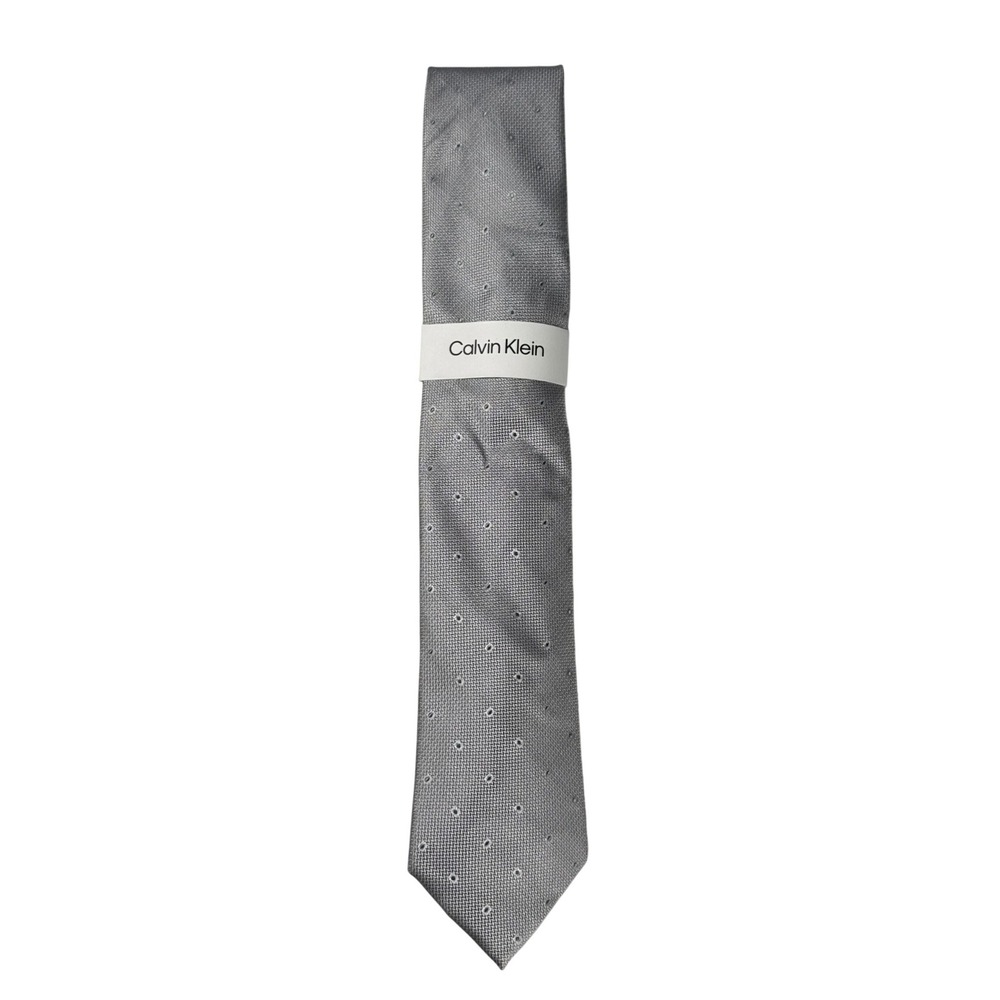 Calvin Klein Tie Mens Light Grey Micro Dot Silk‎ Blend Necktie NWT